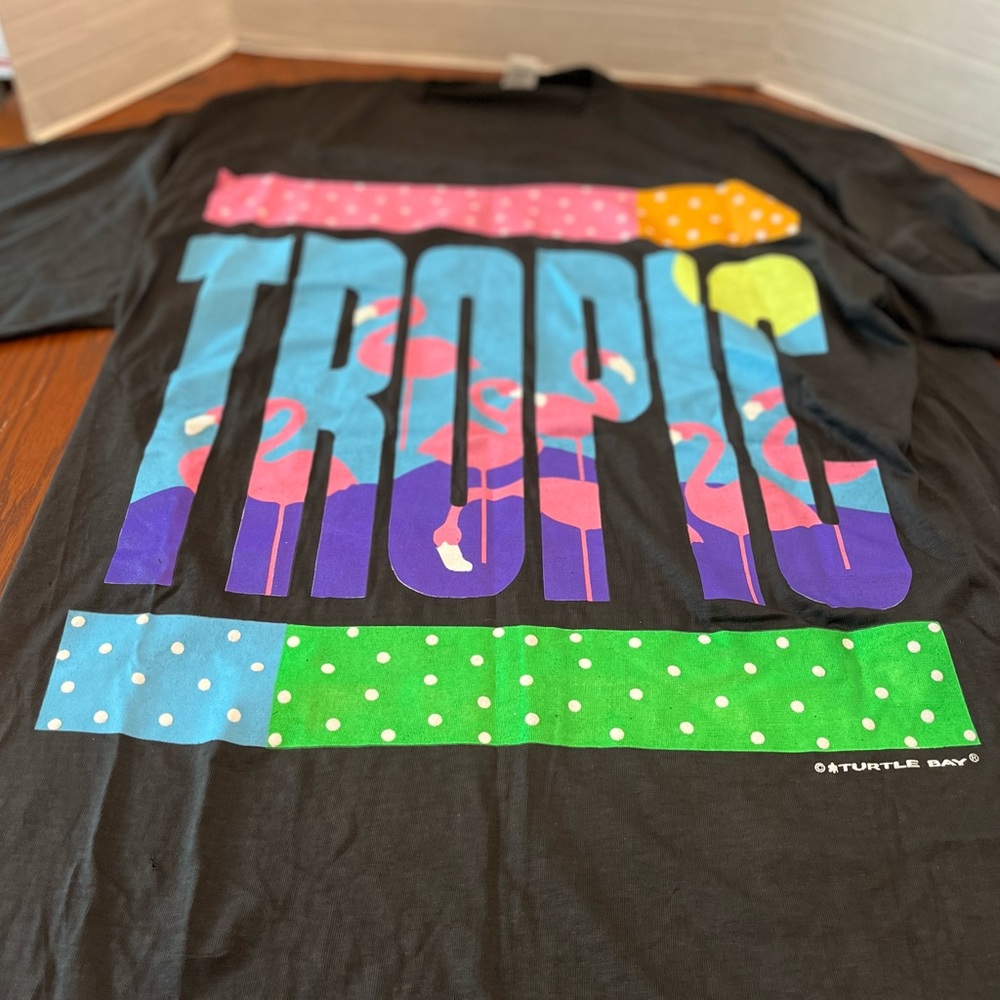 Vintage 90s Neon Flamingo Tropic Turtle Bay Pro Ace Cotton T-Shirt XXXL